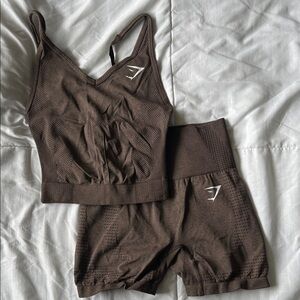 Gymshark Brown Seamless Sports Bra and Shorts Set